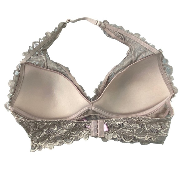 TRUE floral lace taupe bralette halter women's size large - Picture 2 of 7